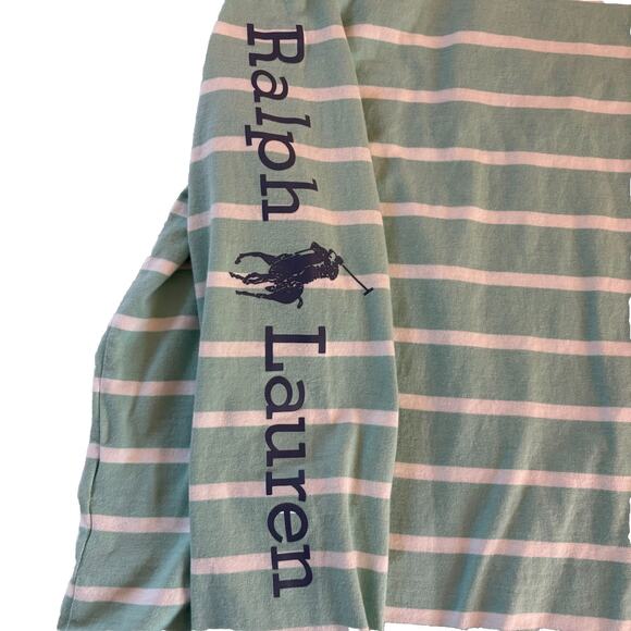 Polo Ralph Lauren Women’s L/S T-Shirt Blue & White Striped Spell Out Size XL - Picture 7 of 13